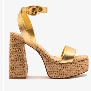 Dolly Verona Sandal In Gold Metallic Leather and Natural Raffia